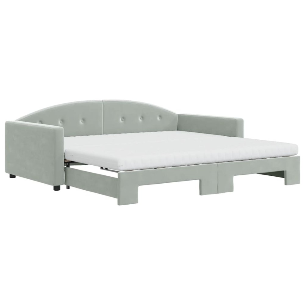 vidaXL Pat de zi cu extensie și saltele gri deschis 100x200 cm catifea