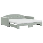 vidaXL Pat de zi cu extensie și saltele gri deschis 100x200 cm catifea vidaXL Pat de zi cu extensie și saltele gri deschis 100x200 cm catifea