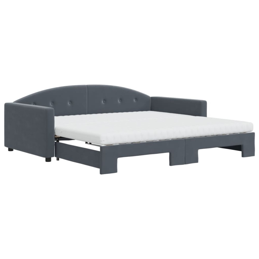 vidaXL Pat de zi cu extensie și saltele, gri închis 100x200 cm catifea