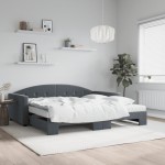 vidaXL Pat de zi cu extensie și saltele, gri închis 100x200 cm catifea vidaXL Pat de zi cu extensie și saltele, gri închis 100x200 cm catifea