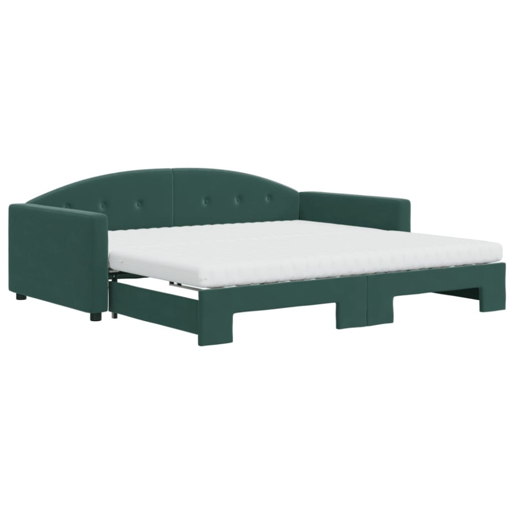 vidaXL Pat de zi cu extensie și saltele verde închis 100x200cm catifea