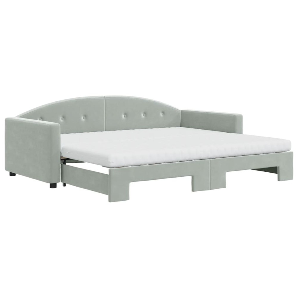 vidaXL Pat de zi cu extensie și saltele, gri deschis 90x190 cm catifea
