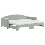 vidaXL Pat de zi cu extensie și saltele, gri deschis 90x190 cm catifea vidaXL Pat de zi cu extensie și saltele, gri deschis 90x190 cm catifea