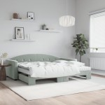 vidaXL Pat de zi cu extensie și saltele, gri deschis 90x190 cm catifea vidaXL Pat de zi cu extensie și saltele, gri deschis 90x190 cm catifea