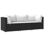 vidaXL Set mobilier de grădină cu perne, 3 piese, negru, poliratan vidaXL Set mobilier de grădină cu perne, 3 piese, negru, poliratan