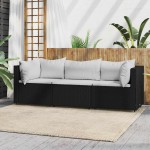 vidaXL Set mobilier de grădină cu perne, 3 piese, negru, poliratan vidaXL Set mobilier de grădină cu perne, 3 piese, negru, poliratan