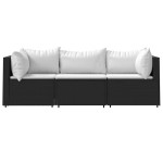 vidaXL Set mobilier de grădină cu perne, 3 piese, negru, poliratan vidaXL Set mobilier de grădină cu perne, 3 piese, negru, poliratan