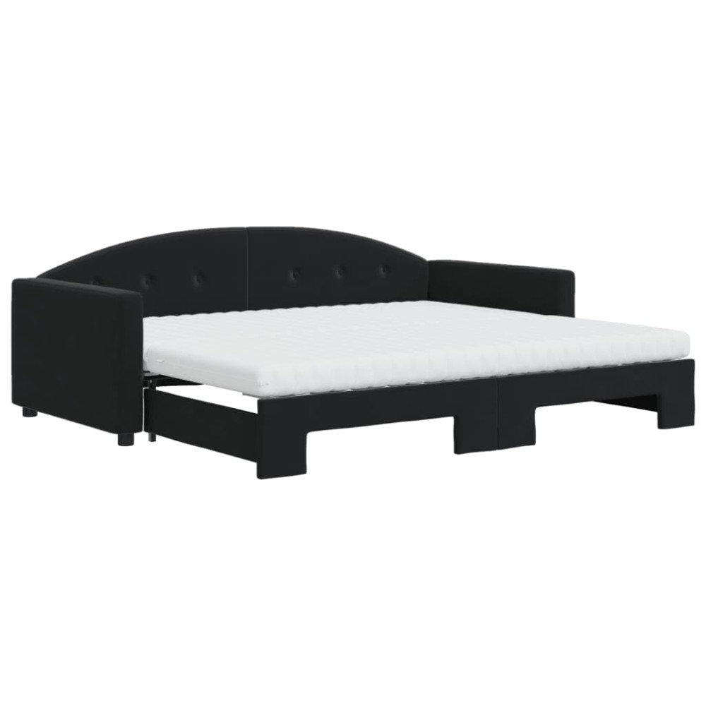 vidaXL Pat de zi cu extensie și saltele, negru, 90x190 cm, catifea
