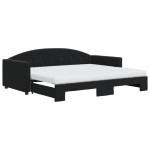 vidaXL Pat de zi cu extensie și saltele, negru, 90x190 cm, catifea