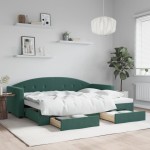 vidaXL Pat de zi cu extensie și sertare verde închis 80x200 cm catifea vidaXL Pat de zi cu extensie și sertare verde închis 80x200 cm catifea