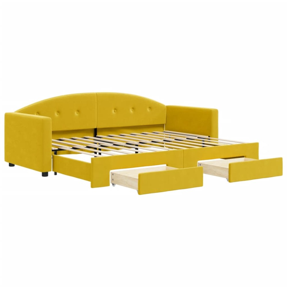 vidaXL Pat de zi cu extensie și sertare, galben, 80x200 cm, catifea
