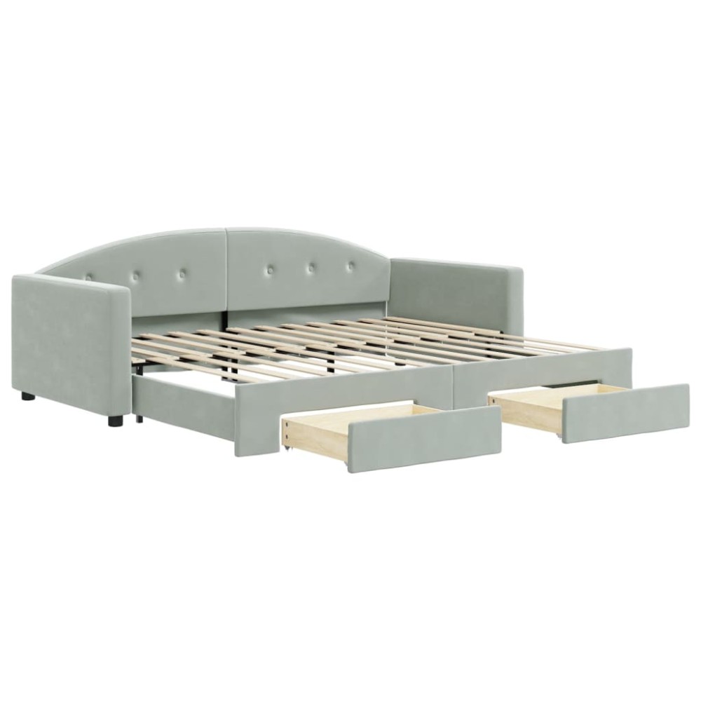 vidaXL Pat de zi cu extensie și sertare, gri deschis 90x200 cm catifea