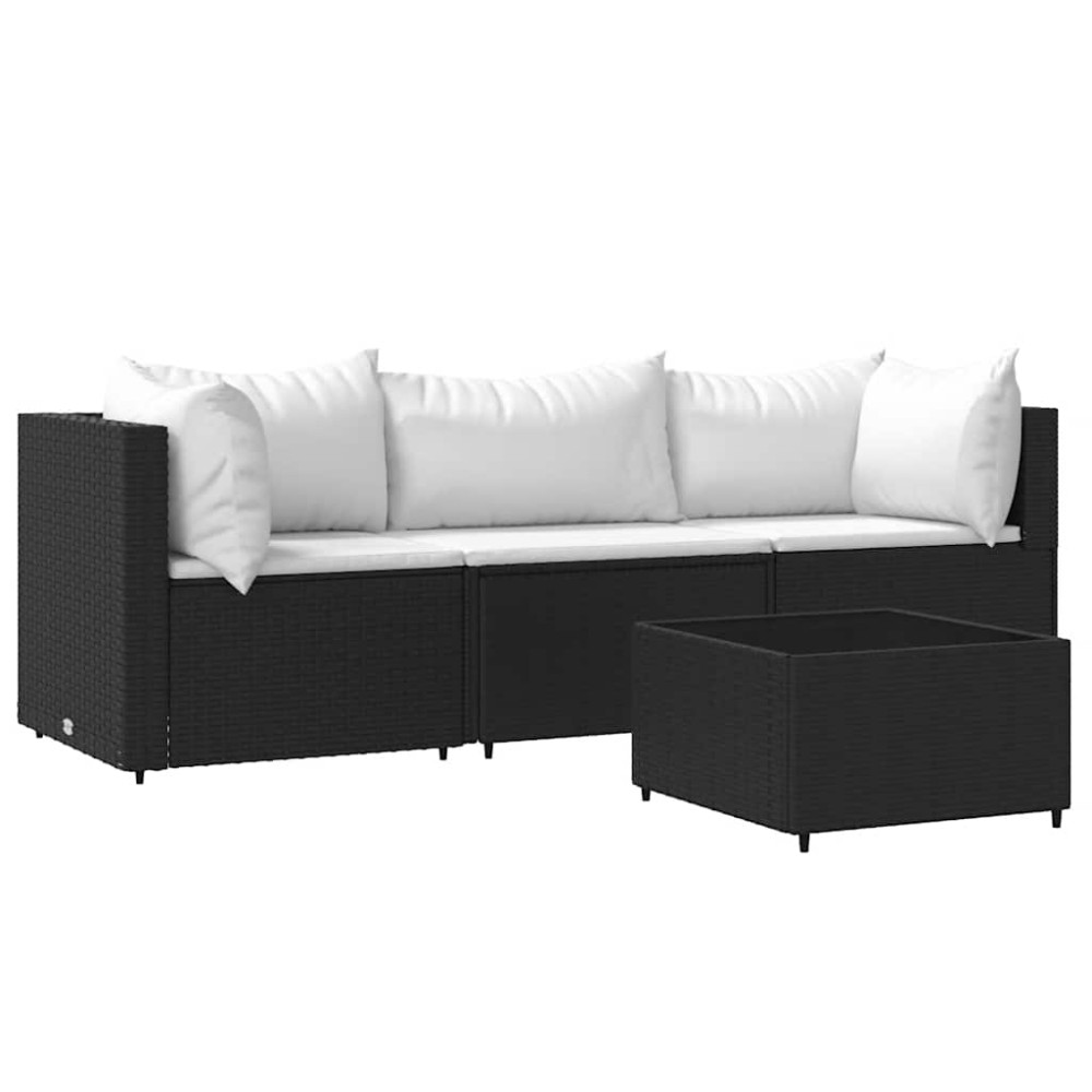 vidaXL Set mobilier relaxare grădină 4 piese cu perne poliratan negru