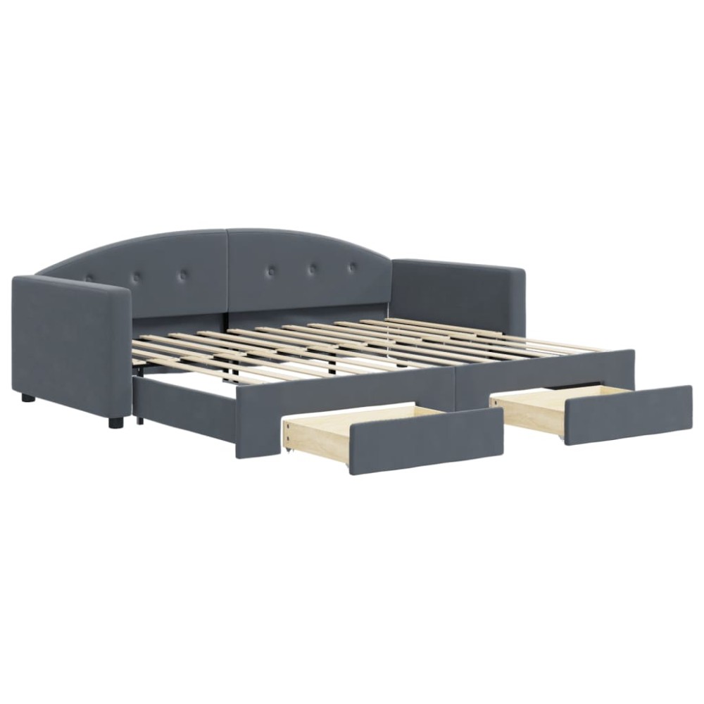 vidaXL Pat de zi cu extensie și sertare gri închis 90x200 cm catifea