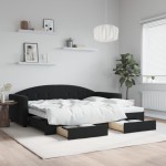 vidaXL Pat de zi cu extensie și sertare, negru, 90x200 cm, catifea vidaXL Pat de zi cu extensie și sertare, negru, 90x200 cm, catifea