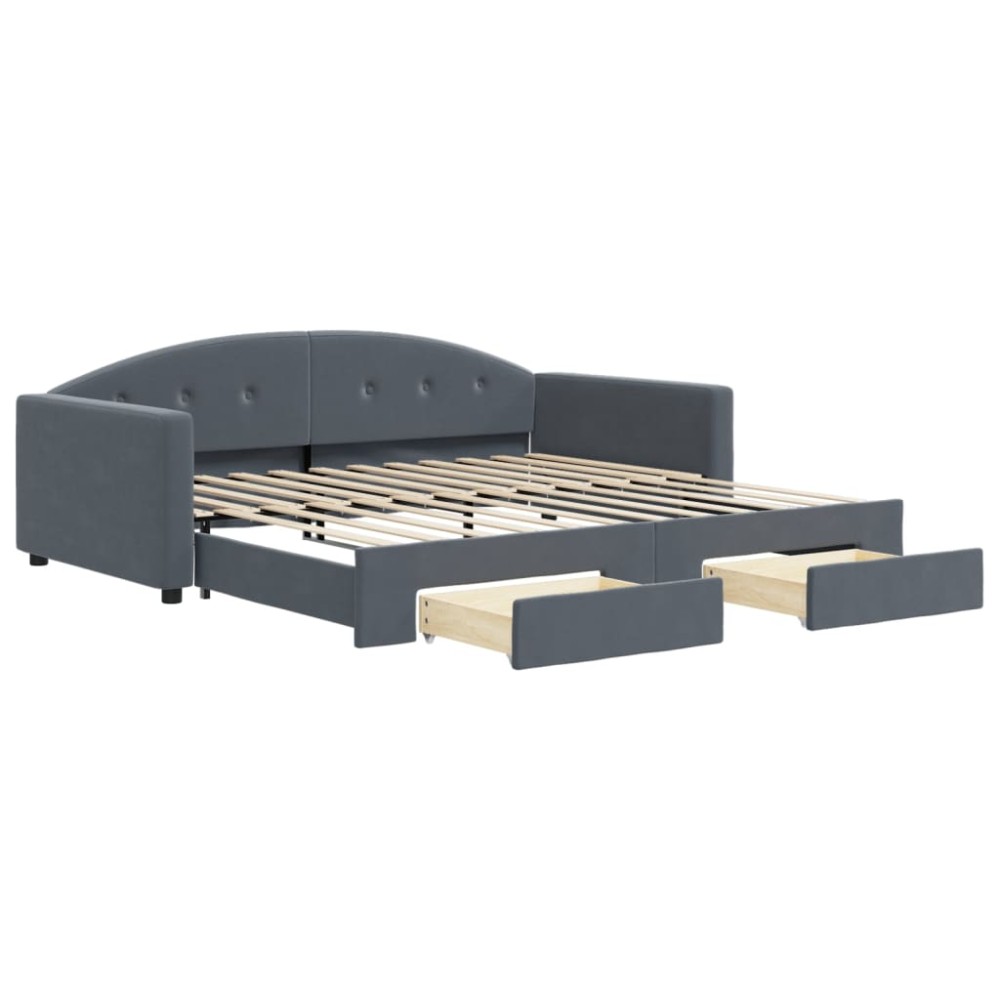 vidaXL Pat de zi cu extensie și sertare gri închis 100x200cm catifea