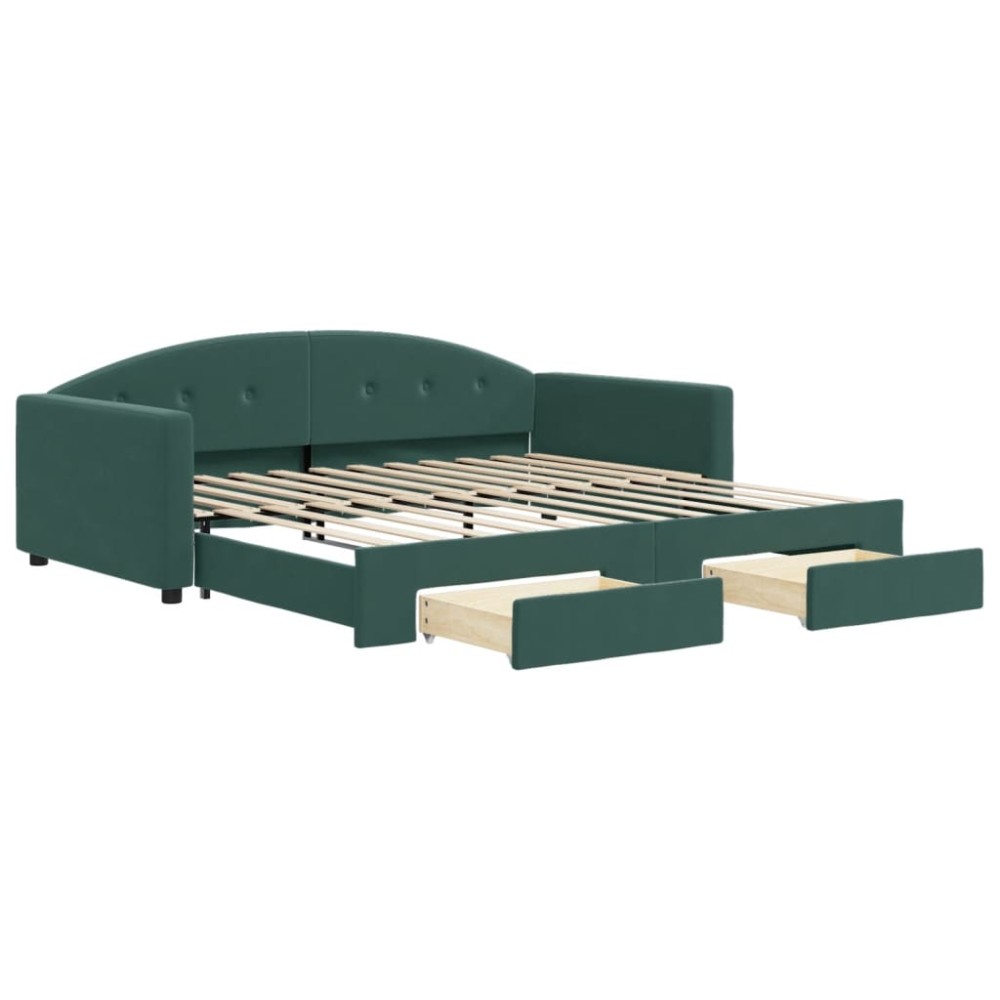 vidaXL Pat de zi cu extensie și sertare verde închis 100x200cm catifea