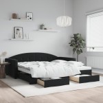 vidaXL Pat de zi cu extensie și sertare, negru, 100x200 cm, catifea vidaXL Pat de zi cu extensie și sertare, negru, 100x200 cm, catifea