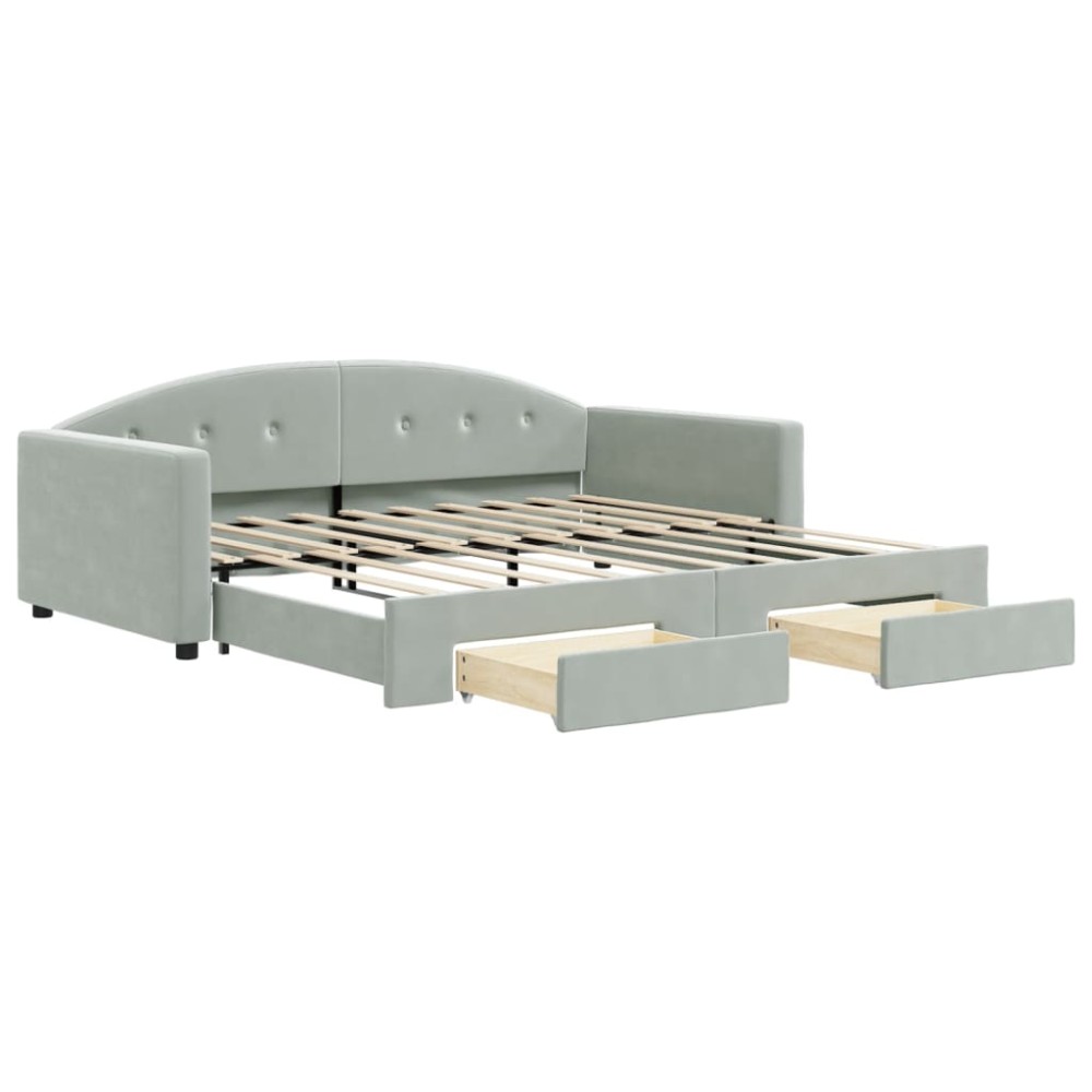 vidaXL Pat de zi cu extensie și sertare, gri deschis 90x190 cm catifea