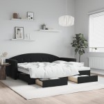 vidaXL Pat de zi cu extensie și sertare, negru, 90x190 cm, catifea vidaXL Pat de zi cu extensie și sertare, negru, 90x190 cm, catifea