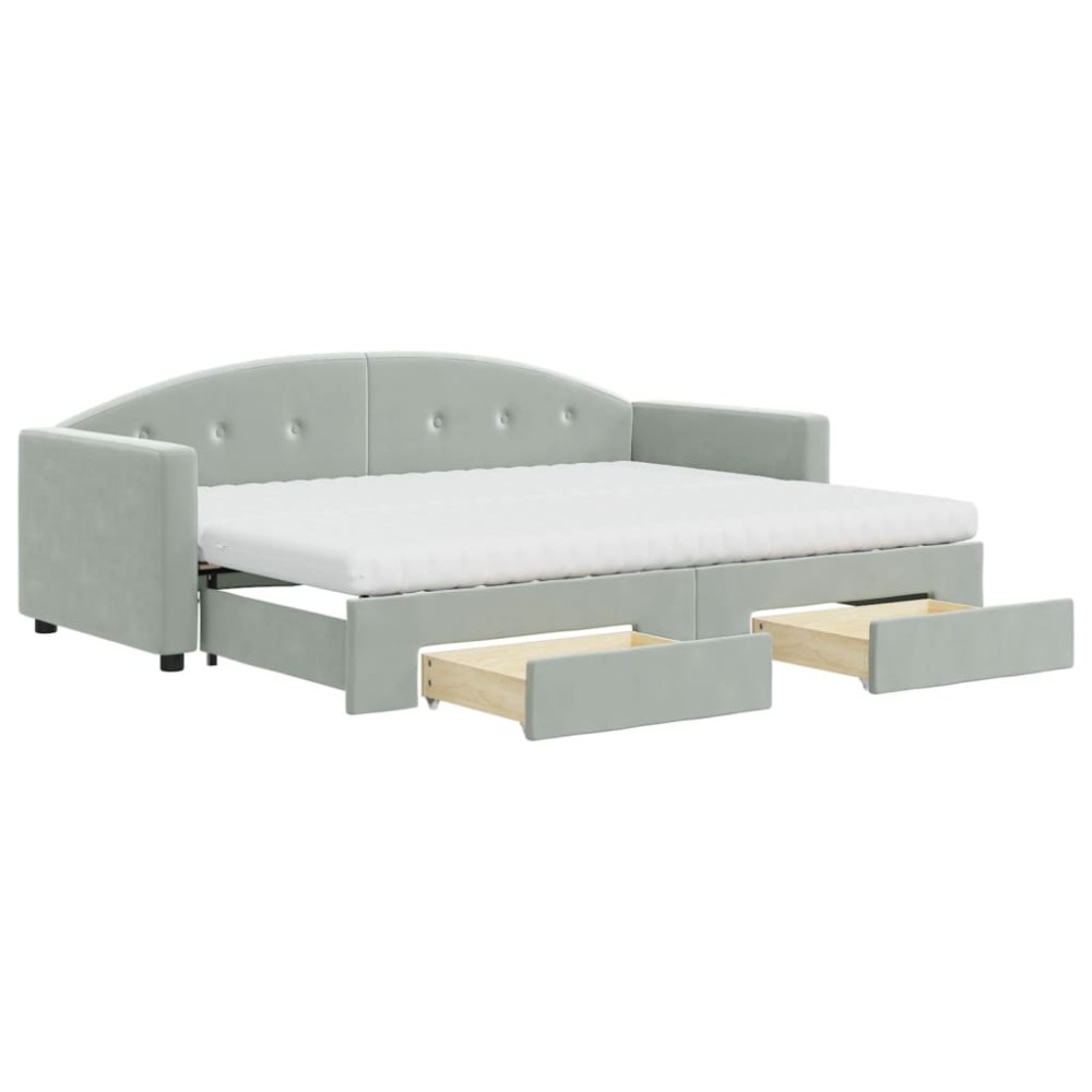 vidaXL Pat de zi cu extensie și sertare, gri deschis 80x200 cm catifea