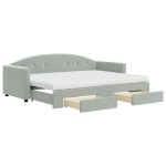 vidaXL Pat de zi cu extensie și sertare, gri deschis 80x200 cm catifea