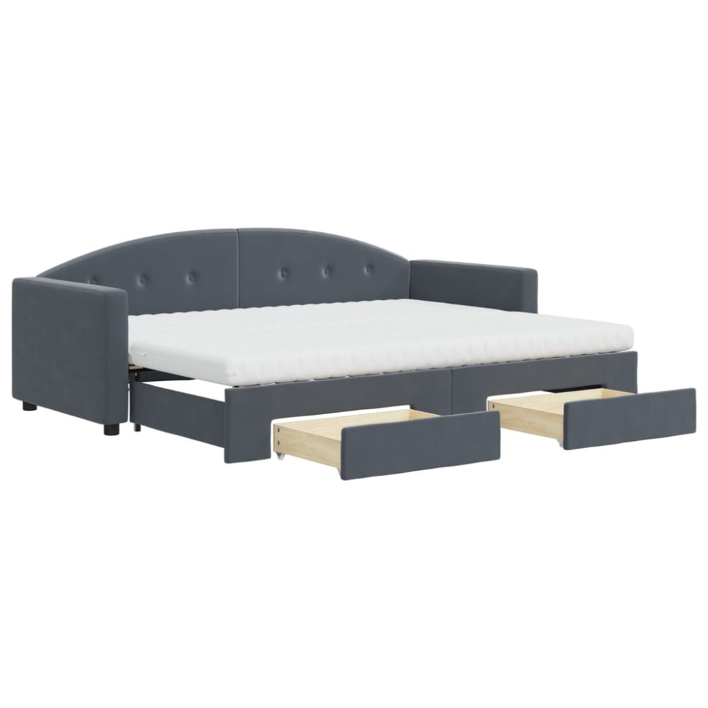 vidaXL Pat de zi cu extensie și sertare gri închis 80x200 cm catifea