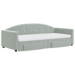 vidaXL Pat de zi cu extensie și sertare, gri deschis 90x200 cm catifea