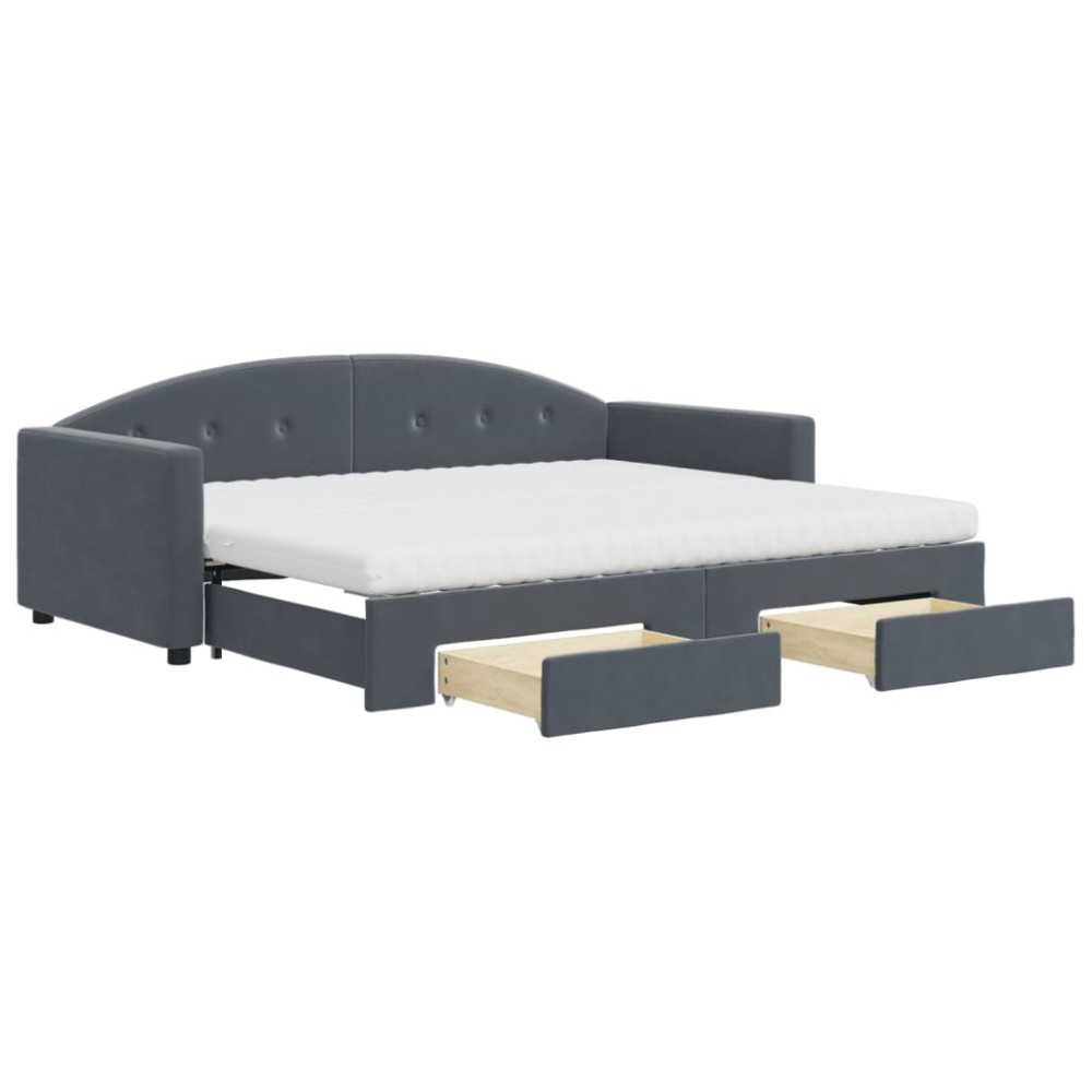 vidaXL Pat de zi cu extensie și sertare gri închis 90x200 cm catifea