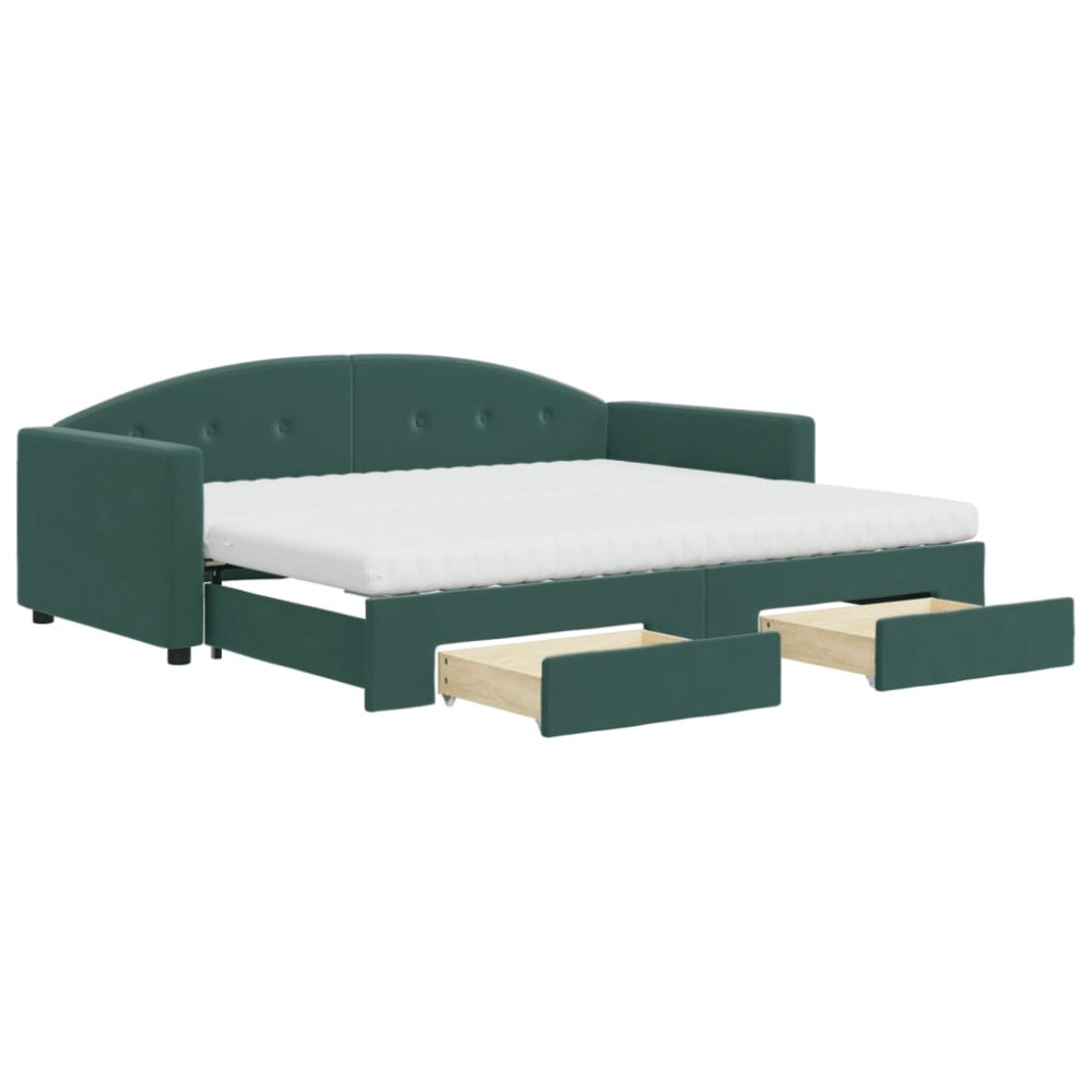 vidaXL Pat de zi cu extensie și sertare verde închis 90x200 cm catifea