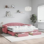 vidaXL Pat de zi cu extensie și sertare, roz, 90x200 cm, catifea vidaXL Pat de zi cu extensie și sertare, roz, 90x200 cm, catifea