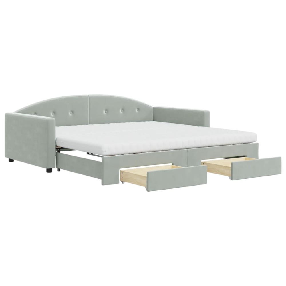 vidaXL Pat de zi cu extensie și sertare gri deschis 100x200 cm catifea