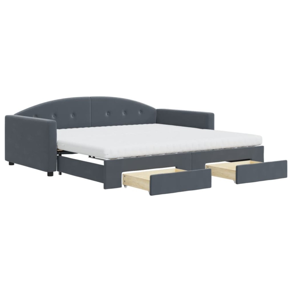 vidaXL Pat de zi cu extensie și sertare gri închis 100x200cm catifea