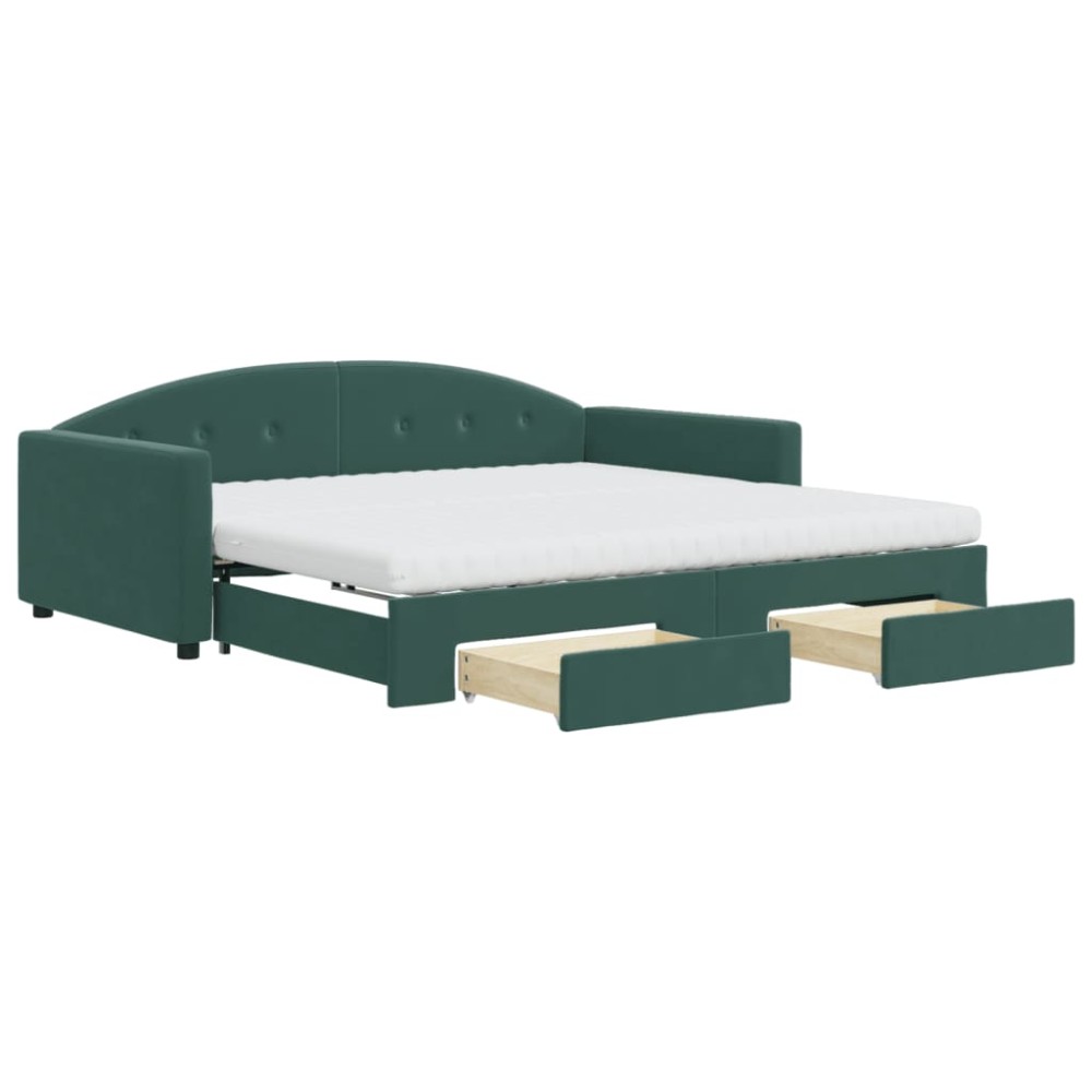 vidaXL Pat de zi cu extensie și sertare verde închis 100x200cm catifea