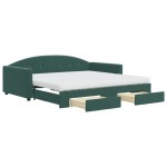 vidaXL Pat de zi cu extensie și sertare verde închis 100x200cm catifea