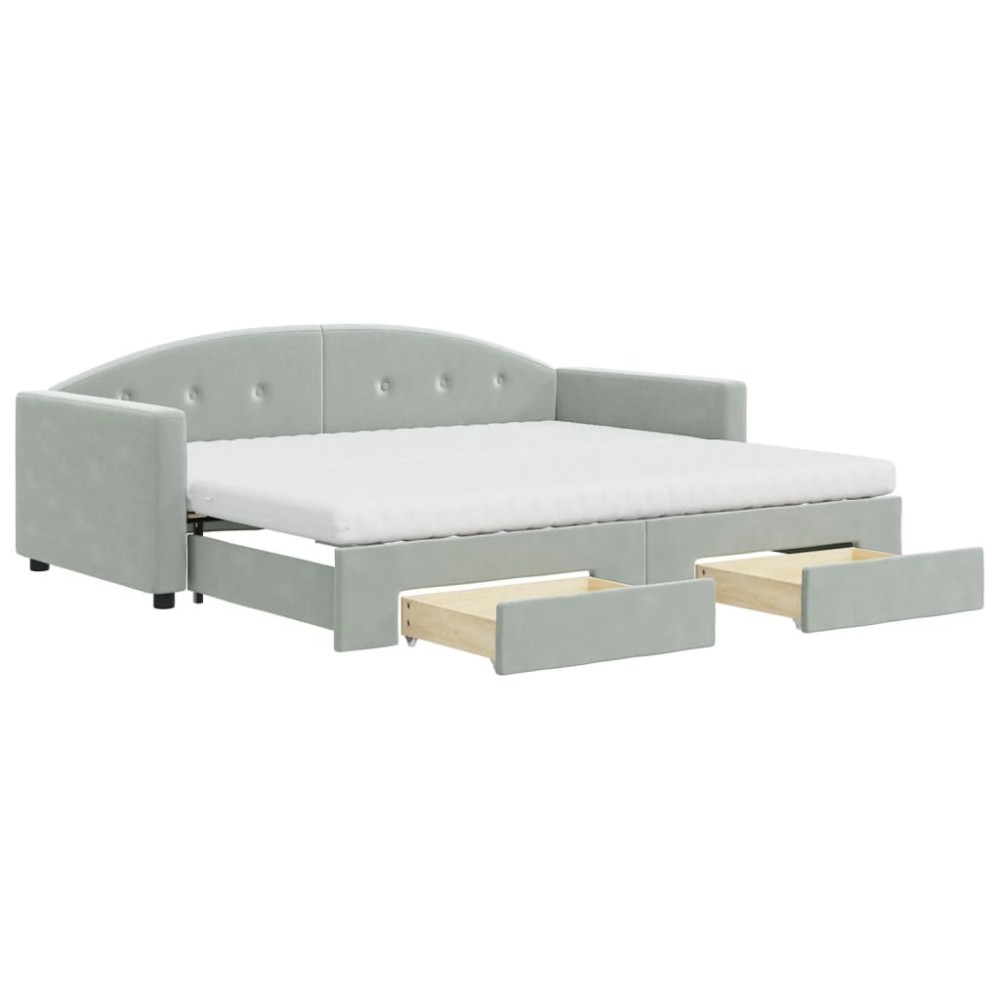 vidaXL Pat de zi cu extensie și sertare, gri deschis 90x190 cm catifea