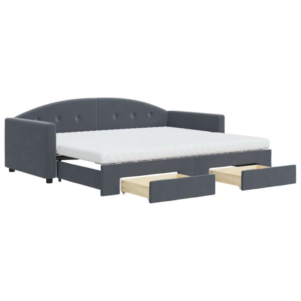 vidaXL Pat de zi cu extensie și sertare, gri închis, 90x190cm catifea