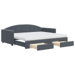 vidaXL Pat de zi cu extensie și sertare, gri închis, 90x190cm catifea