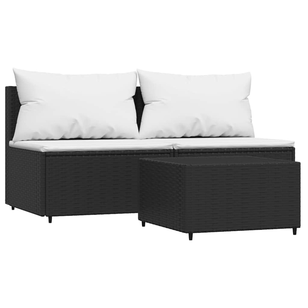 vidaXL Set mobilier de grădină cu perne, 3 piese, negru, poliratan