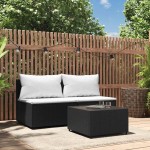 vidaXL Set mobilier de grădină cu perne, 3 piese, negru, poliratan vidaXL Set mobilier de grădină cu perne, 3 piese, negru, poliratan
