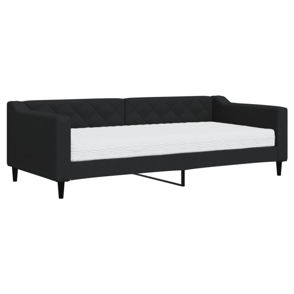vidaXL Pat de zi cu saltea, negru, 90x200 cm, textil