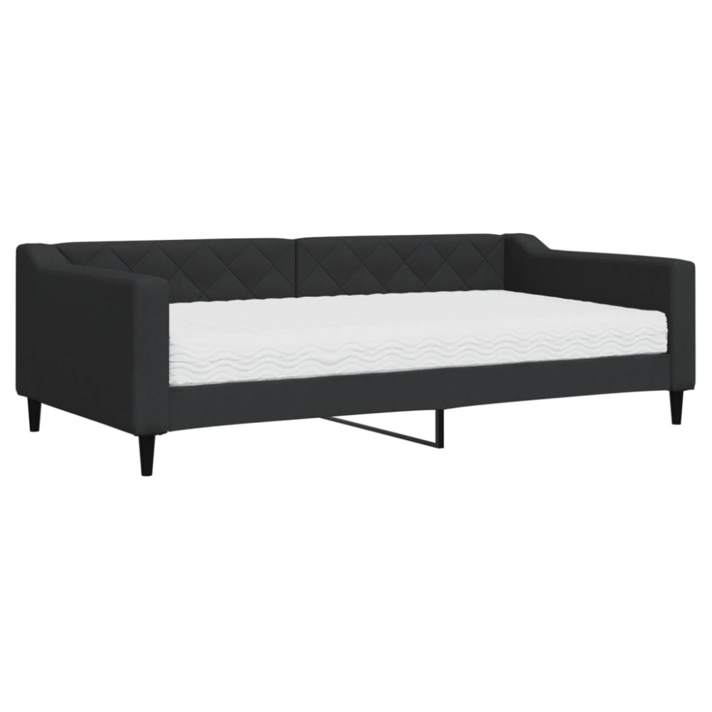 vidaXL Pat de zi cu saltea, negru, 100x200 cm, textil