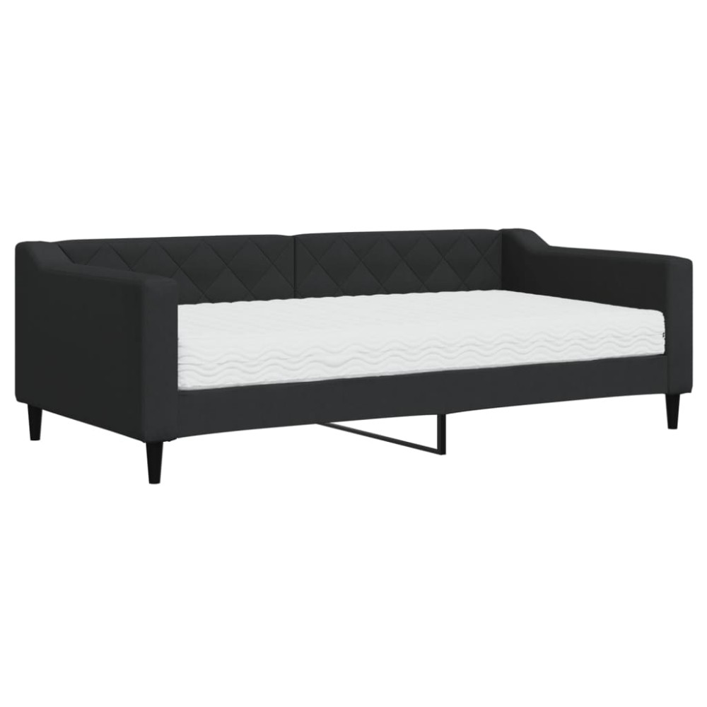 vidaXL Pat de zi cu saltea, negru, 90x190 cm, textil