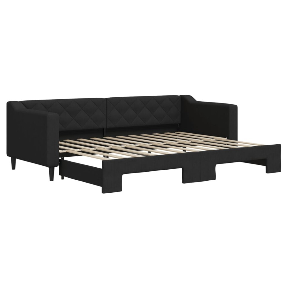 vidaXL Pat de zi cu extensie, negru, 80x200 cm, textil