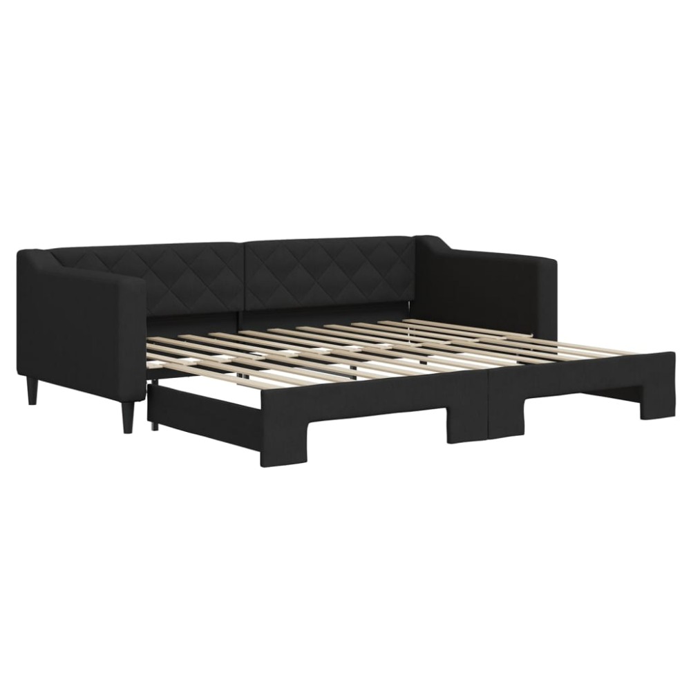 vidaXL Pat de zi cu extensie, negru, 90x200 cm, textil