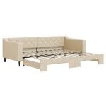 vidaXL Pat de zi cu extensie, crem, 90x200 cm, textil vidaXL Pat de zi cu extensie, crem, 90x200 cm, textil