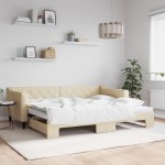 vidaXL Pat de zi cu extensie, crem, 90x200 cm, textil vidaXL Pat de zi cu extensie, crem, 90x200 cm, textil