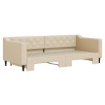 vidaXL Pat de zi cu extensie, crem, 90x200 cm, textil vidaXL Pat de zi cu extensie, crem, 90x200 cm, textil