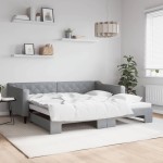 vidaXL Pat de zi cu extensie, gri deschis, 100x200 cm, textil vidaXL Pat de zi cu extensie, gri deschis, 100x200 cm, textil