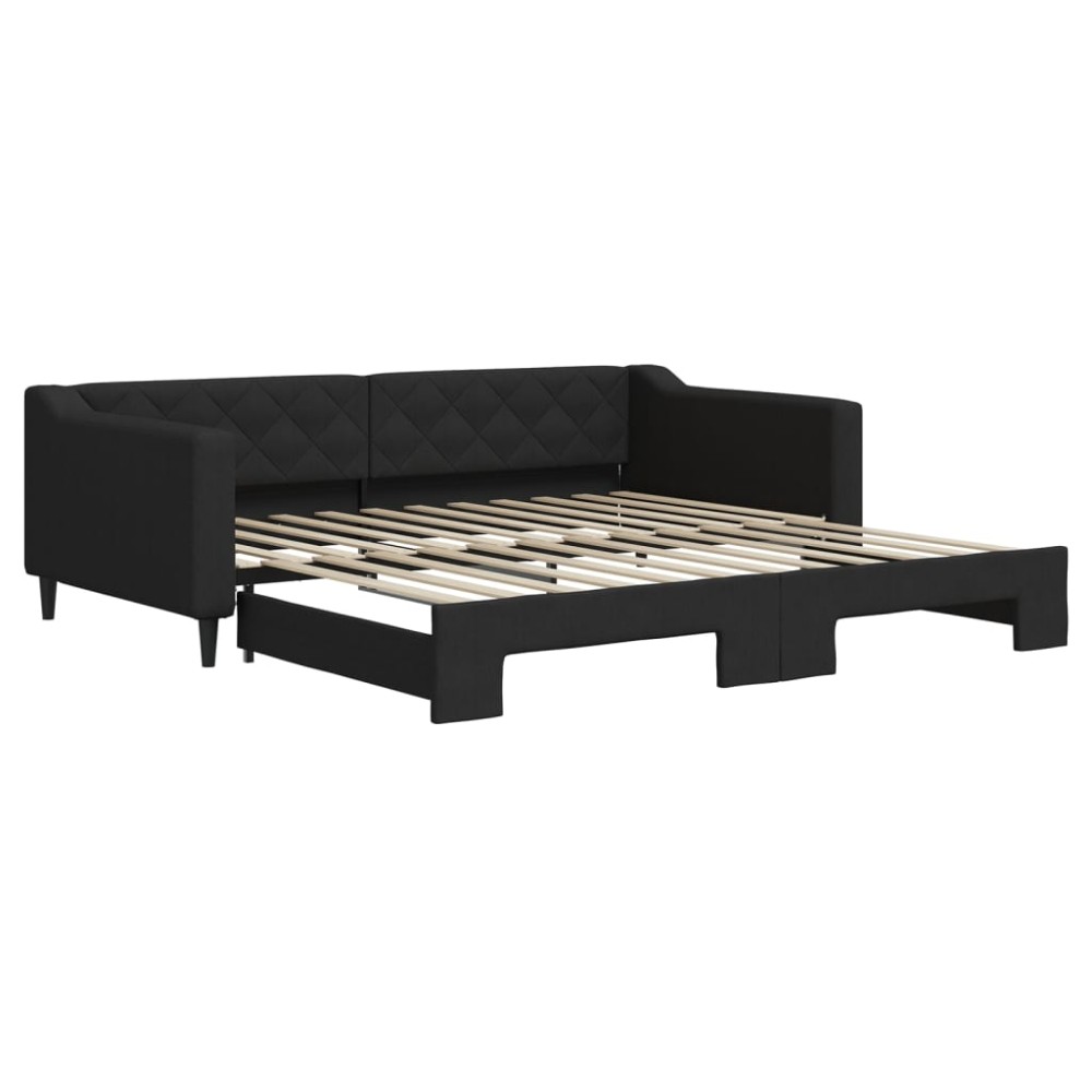vidaXL Pat de zi cu extensie, negru, 100x200 cm, textil